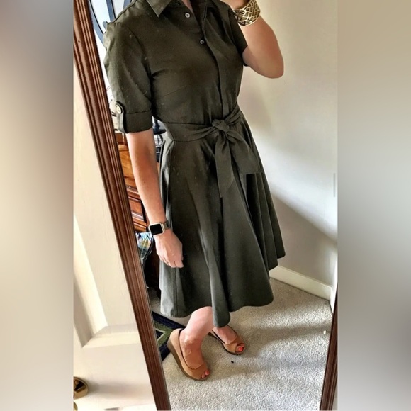 Badgley Mischka Army Green Shirtdress size 6 - Picture 7 of 12